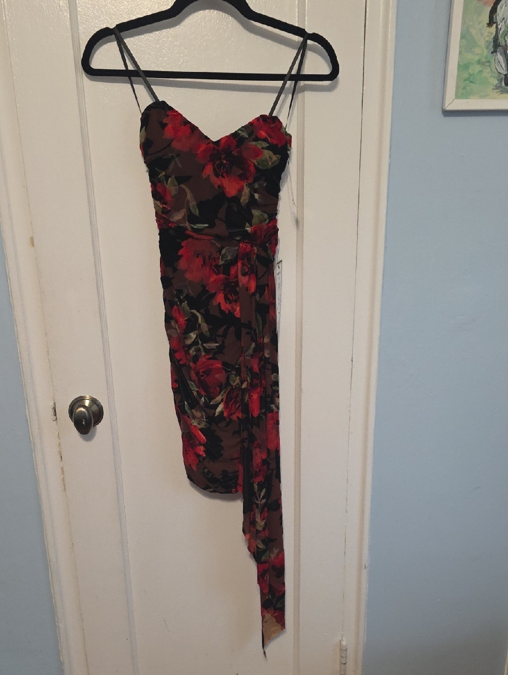 BCX Red Floral Strapless Dress with Brown Base